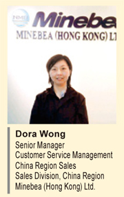 image : Dora Wong Senior Manager Customer Service Management China Region Sales Sales Division, China Region Minebea (Hong Kong) Ltd.