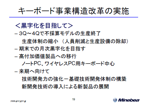 キーボード事業構造改革の実施