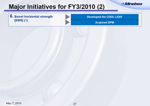Major Initiatives for FY3/2010 (2-1)