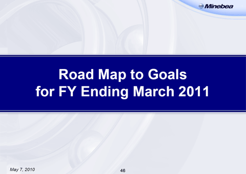 Road Map to Goals for FY Ending March 2011
