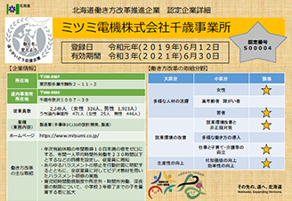 Hokkaido Work Style Reform Promotion Company certificate