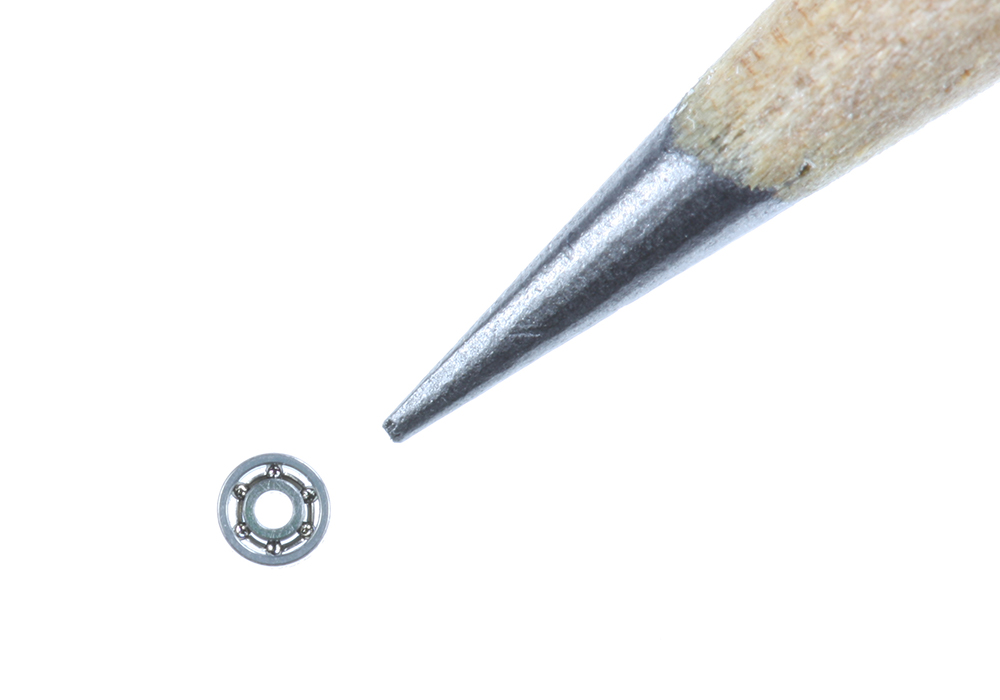A ball bearings of 1.5 mm in outer diameter and pencil