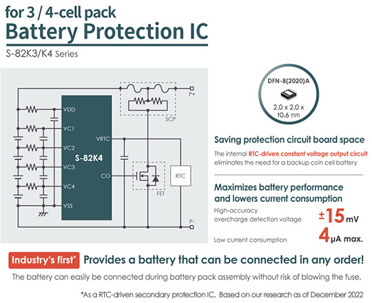 image : for 3/4-cell pack Battery Protection IC S-82K3/K4 Series