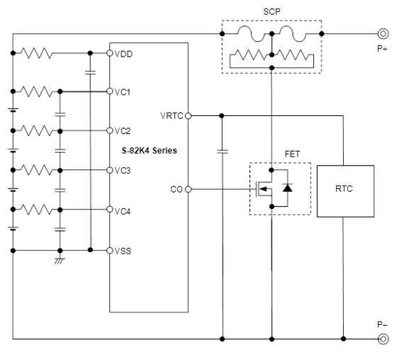 Examples of 4-cell protection circuits using the S-82K4 series