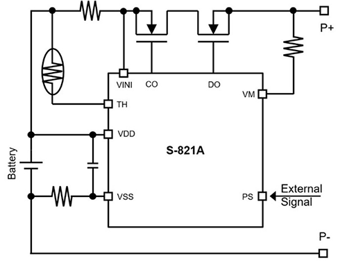 Figure Example protection circuit using the S-821A Series