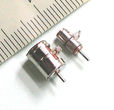 6mm diameter stepping motor (left) and 3mm diameter stepping motor