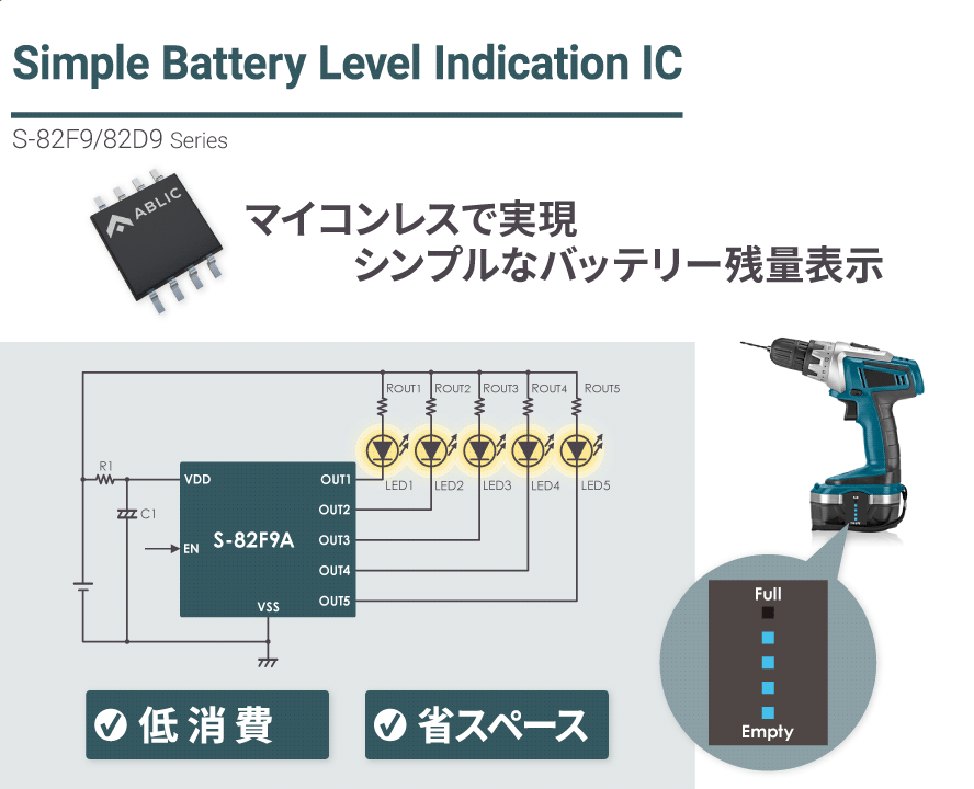 Simple battery level Indication IC - S-82F9/82D9 Series