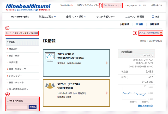 画像:IRサイト内の共有部分